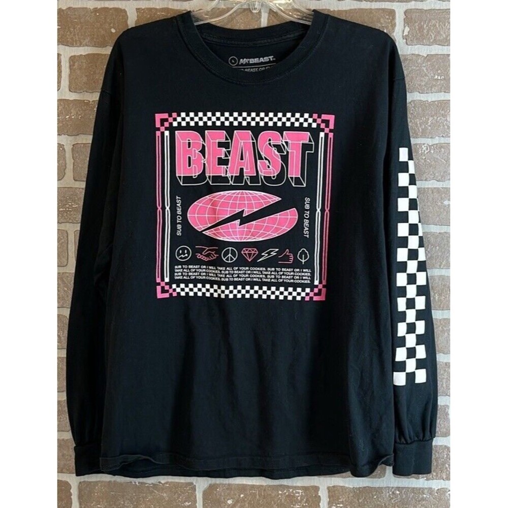 Mr. Beast Sub To Beast Long Sleeve Shirt Men’s Size Large T Shirt Black